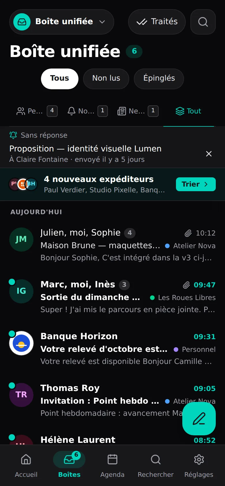 La boîte unifiée sur un téléphone.